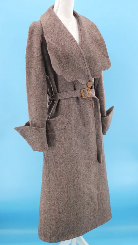 复古女式 20 年代米色大衣带大领腰带 M 码 1920 年代运动外套 — 第 2/4 张图片