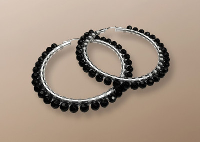 Schwarzer Onyx Sterlingsilber Creolen 1,75'' Schlafplatz Handwerker Schmuck