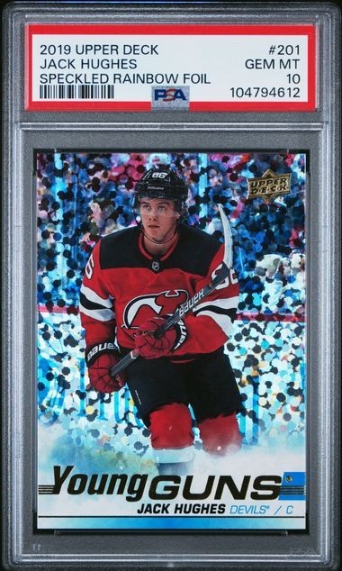 2019 Jack Hughes UD Young Guns Speckled Rainbow Foil #201 Devils PSA 10 POP 25