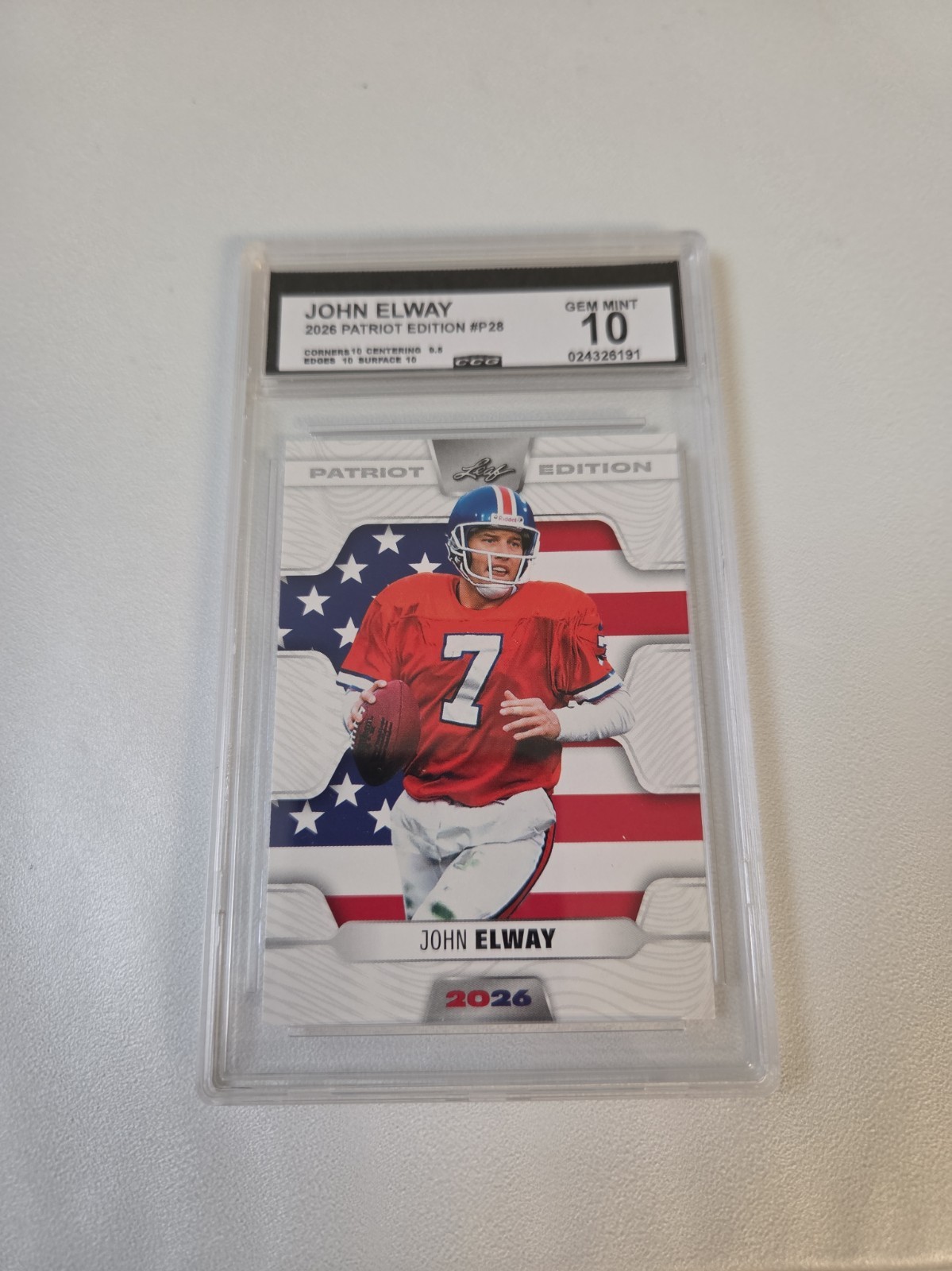 John Elway 2026 Leaf Patriot Edition #P28 card Graded GEM Mint 10 Denver Broncos