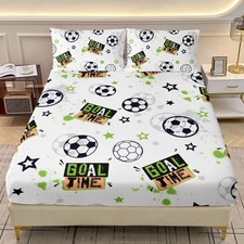 Cartoon Soccer Pattern Bed Sheets Set for Kids Teens Full Size, Soccer Sports...