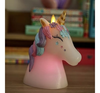 New!! Luminara 6.3  X 6.7  Hand painted Unicorn Flickering Flameless Candle