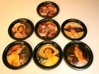 Seven Coca-Cola Vintage Victorian Ladies Round Metal Coasters with Hanging Holes