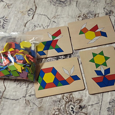 Tangram Geometric Puzzle Set w/ Pieces & 4 Pa...