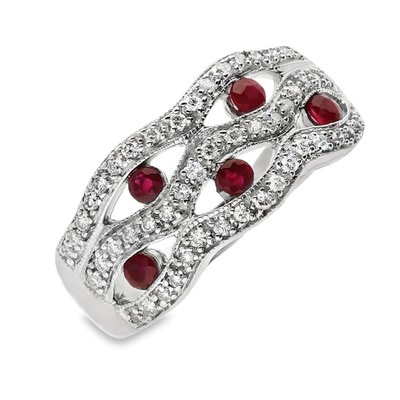 Cluster-Ring 9 kt Weißgold Rubin & Diamant - 0,31 kt
