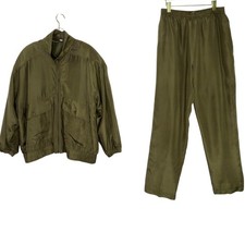 1980s American Vintage Olive Green Tracksuit Windbreaker Track Pants Large