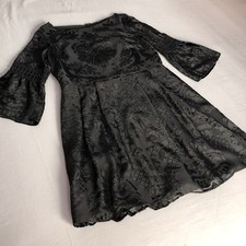 Eliza J Velvet Burnout Black Dress Size 12 Bell Sleeves Cocktail Whimsigoth LBD