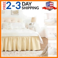 Cream Yellow Bed Skirt Queen Size 18 Inch Drop, Wrap Around Elastic Bedskirt,...