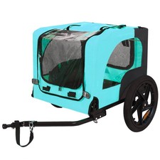 Dog Bike Trailer  Pet Cart, Foldable w/ Quick Release Wheel  Leash, Light Blue