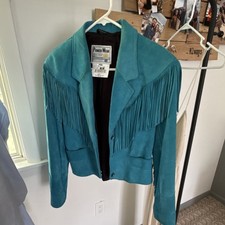 Pioneer Wear Turquoise Genuine Leather Fringe Jacket Women's Size 8