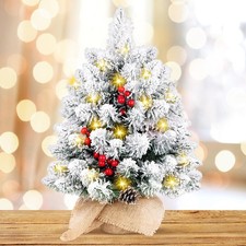 Albero di Natale, 50cm Albero Artificiale con Luci e Neve, Decorazioni