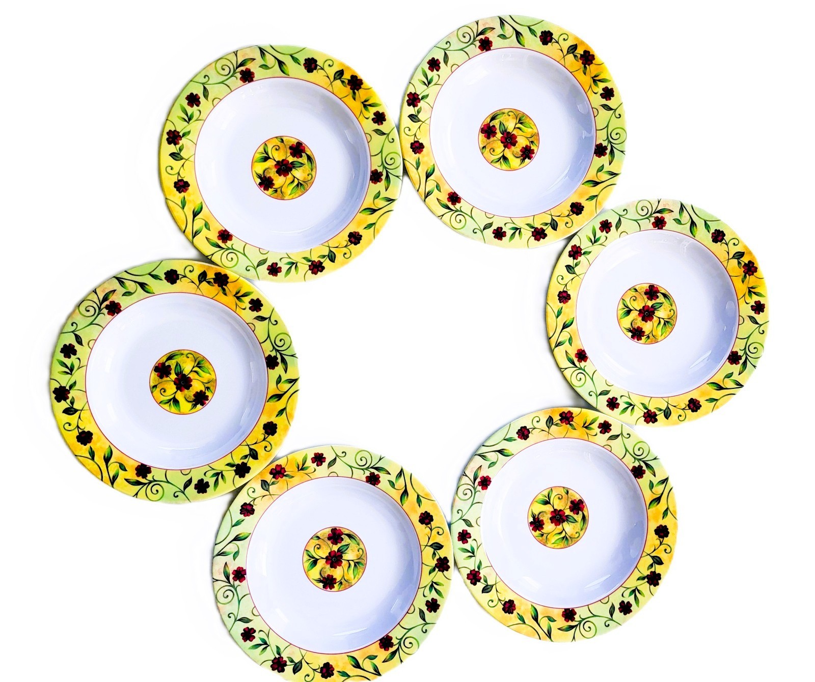 Set of 6 Melamine Dinner Plates – 9" Round, Multicolor, Break-Resistant Plate