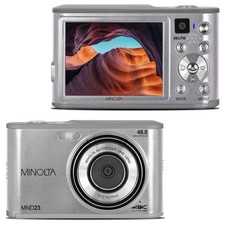 Minolta 48MP Digital Camera Rear Selfie Lens   4K Video 2.8" LCD Screen Silver 