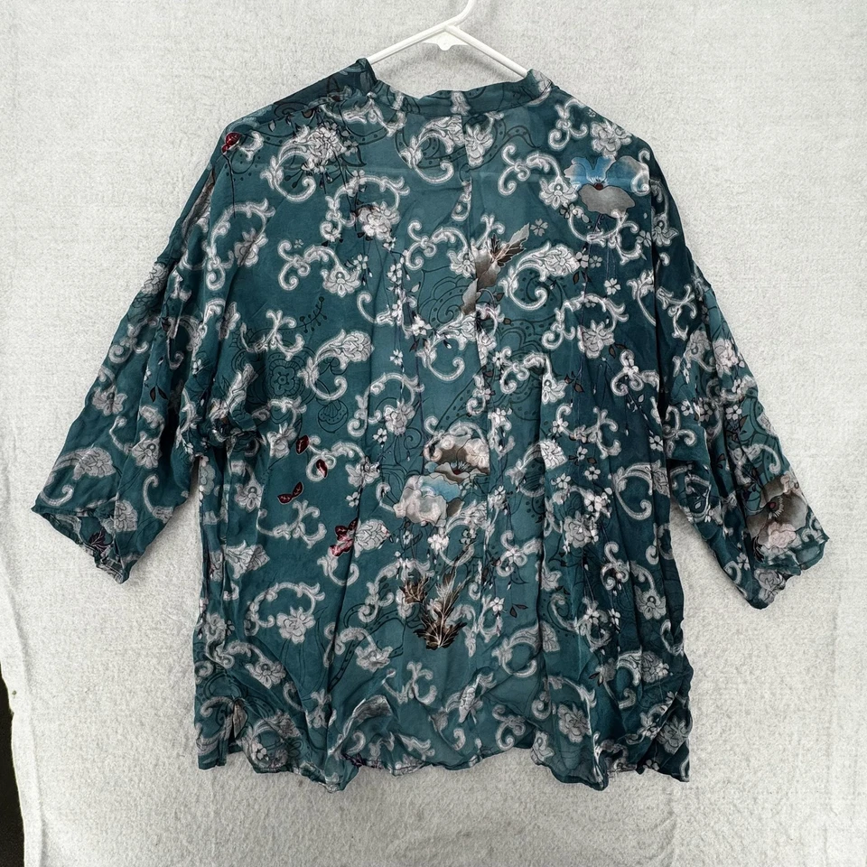 Citron Santa Monica Kimono Jacket Womens Medium Silk Blend Floral Crane Boho - Image 2 of 4