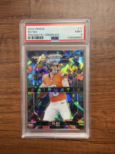 24 Panini Prizm - Prizmatic Bo Nix #11 Green Ice Prizm (RC) PSA 9