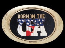 KF27120 VERY COOL VINTAGE 1970s  BORN IN THE USA  BRASSTONE BELT BUCKLE