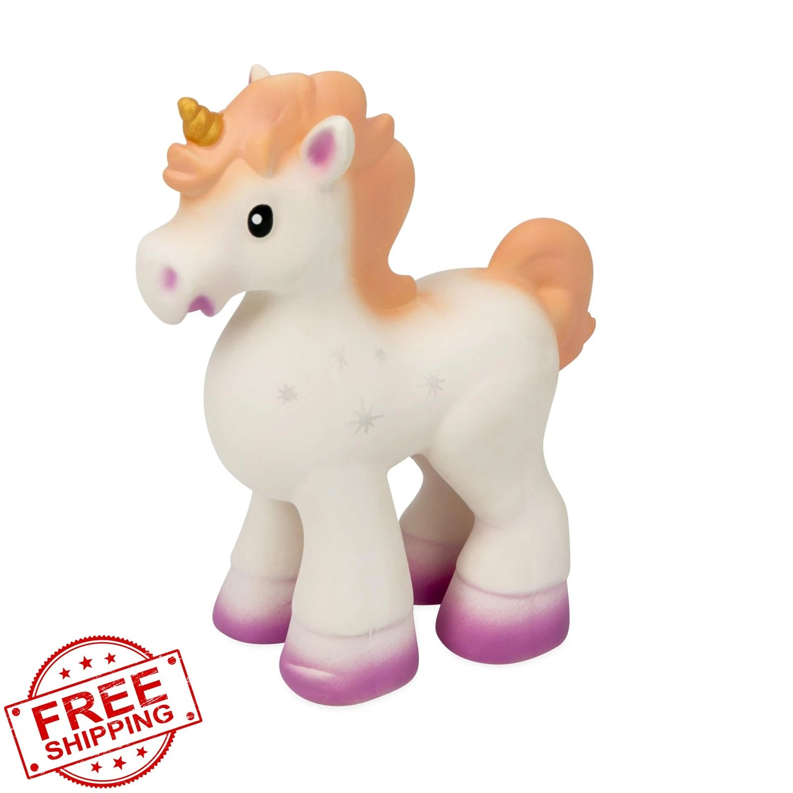 Nuby Penny Unicorn Teether Toy Squeaker Natural Rubber