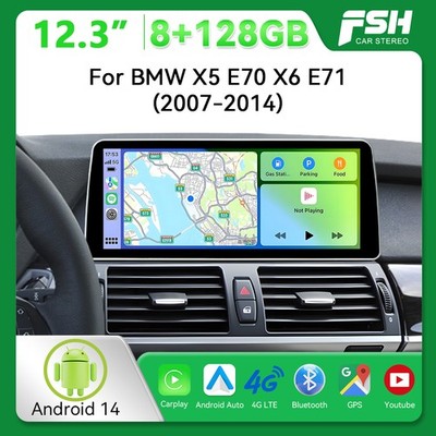 12,3'' 8+128GB Android 14 Autoradio Apple CarPlay WiFi Für BMW X5 E70 X6 E71 CCC