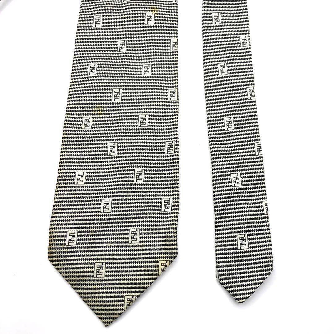FENDI FF Logo Pattern Black Gray Necktie Used thumbnail 2