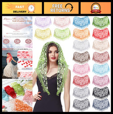 Lace Mantilla Veil for Women - Floral Tulle Chapel Scarf for Church Mass