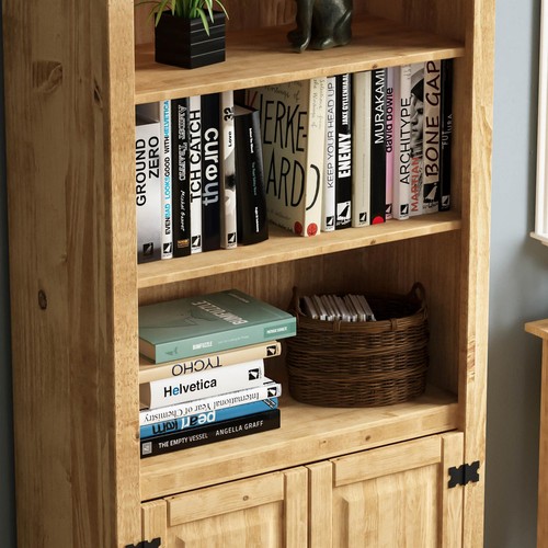 Corona Bookcase 2 Door Display Unit 3 Shelf Mexican Solid Waxed Pine Living Room - Picture 4 of 8