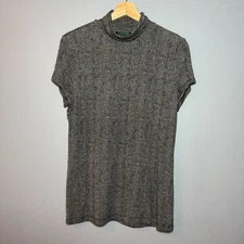 Lauren Ralph Lauren Top Women's Large Black Pearl Herringbone Turtleneck