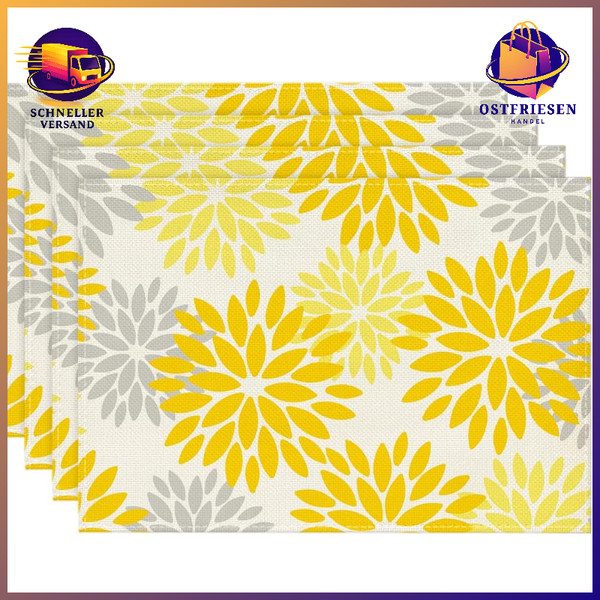 Platzsets Blumen Gelb Dahlien 30X45Cm 4Er Set Waschbar Tischsets KüChe Deko-image