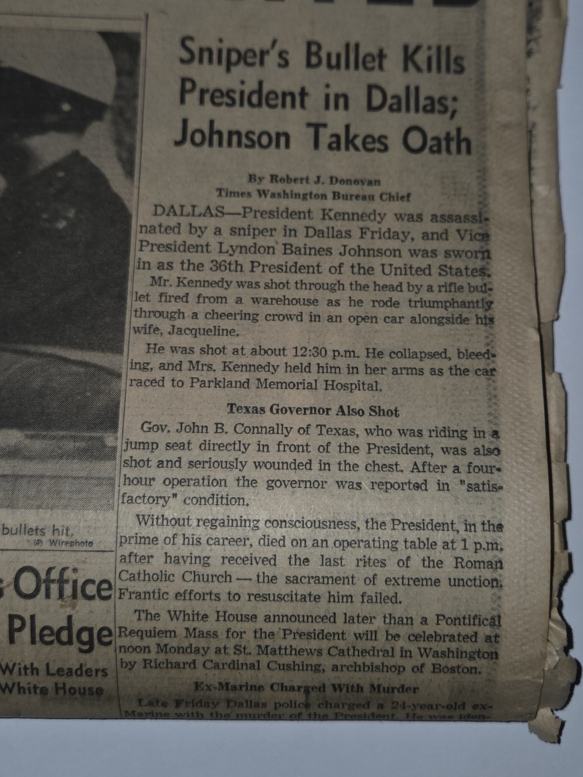 KENNEDY ASSASSINATED 11/23/1963 Original L.A.Times Newspaper Cover