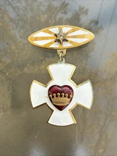 Antique Odd Fellows Rebekah Lodge Enamel Diamond Brooch Chivalry Medal