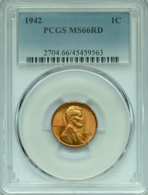 1942 Lincoln Wheat Penny PCGS MS66RD – Red 1¢ Mint State Certified Coin