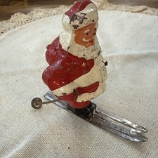 Vintage Barclay Manoil Lead Santa on Skis, Painted, 1930-40s, Christmas