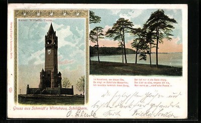 AK Berlin-Grunewald, Schildhorn, Kaiser-Wilhelm-Turm, Schmidt´s Wirtshaus, Part 