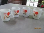 4 Vintage McDonalds Fire King Milk Glass "Good Morning" Mugs/Cups