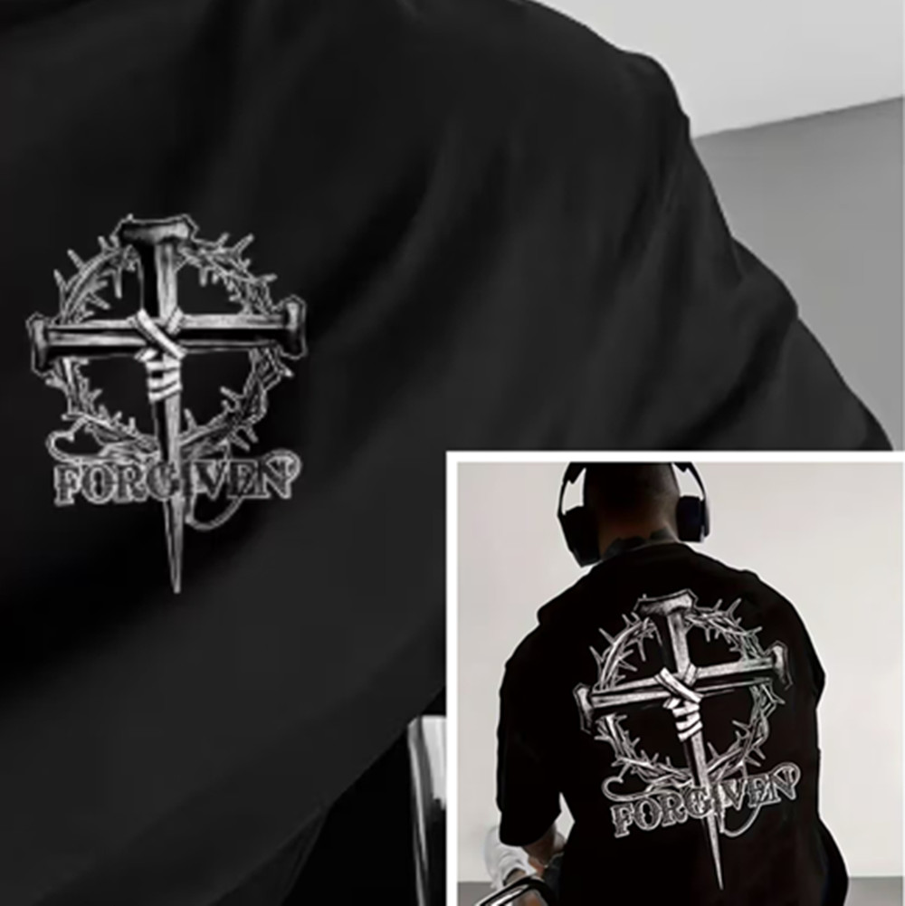 Men's Christian Graphic T-Shirt - Cross & FORGIVEN Front & Back Print T-shirt