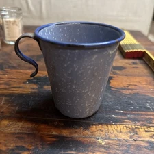 Vintage/Antique Graniteware Enamelware 3.5 tall Mug Cup Blue & White