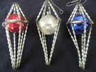 3 ANTIQUE~VICTORIAN~ MERCURY GLASS ORNAMENTS~RED WHITE BLUE~5" — photo 2