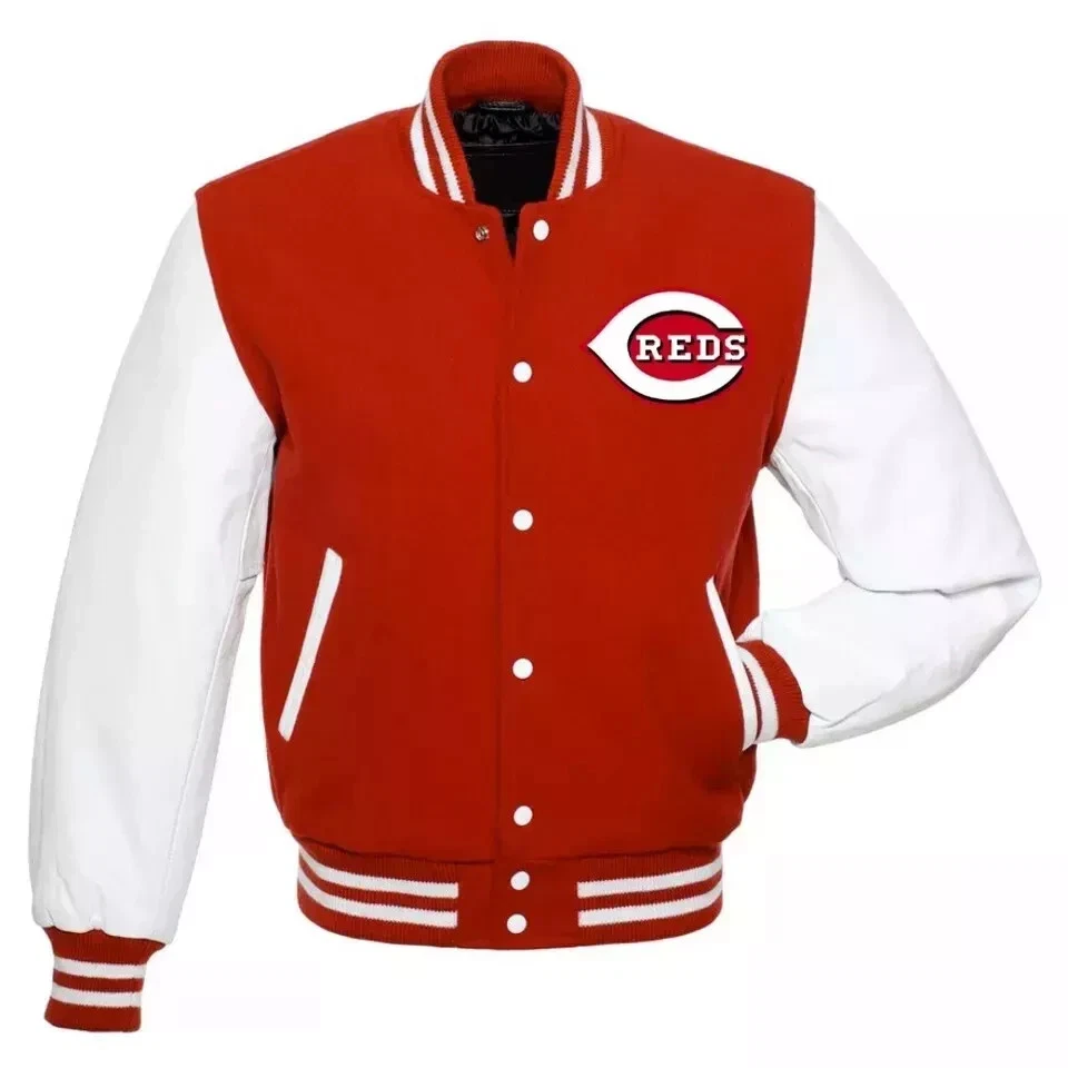 Cincinnati Reds Varsity Jacket – Red / White Wool & Leather Bomber Style Coat