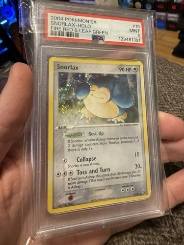2004 POKEMON EX FIRE RED & LEAF GREEN #15 SNORLAX-HOLO PSA 9 W Swirl