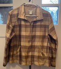 100 silk vintage Mureli medium tan plaid jacket gold accents