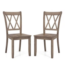 Set of 2 Wooden Dining Chairs w/Ergonomic Seat Rubber Wood Frame & High Backrest