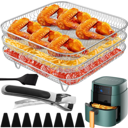 3-Tier Air Fryer Grillrost Zubehör Heißluftfritteuse Rack für Ninja Edelstahl