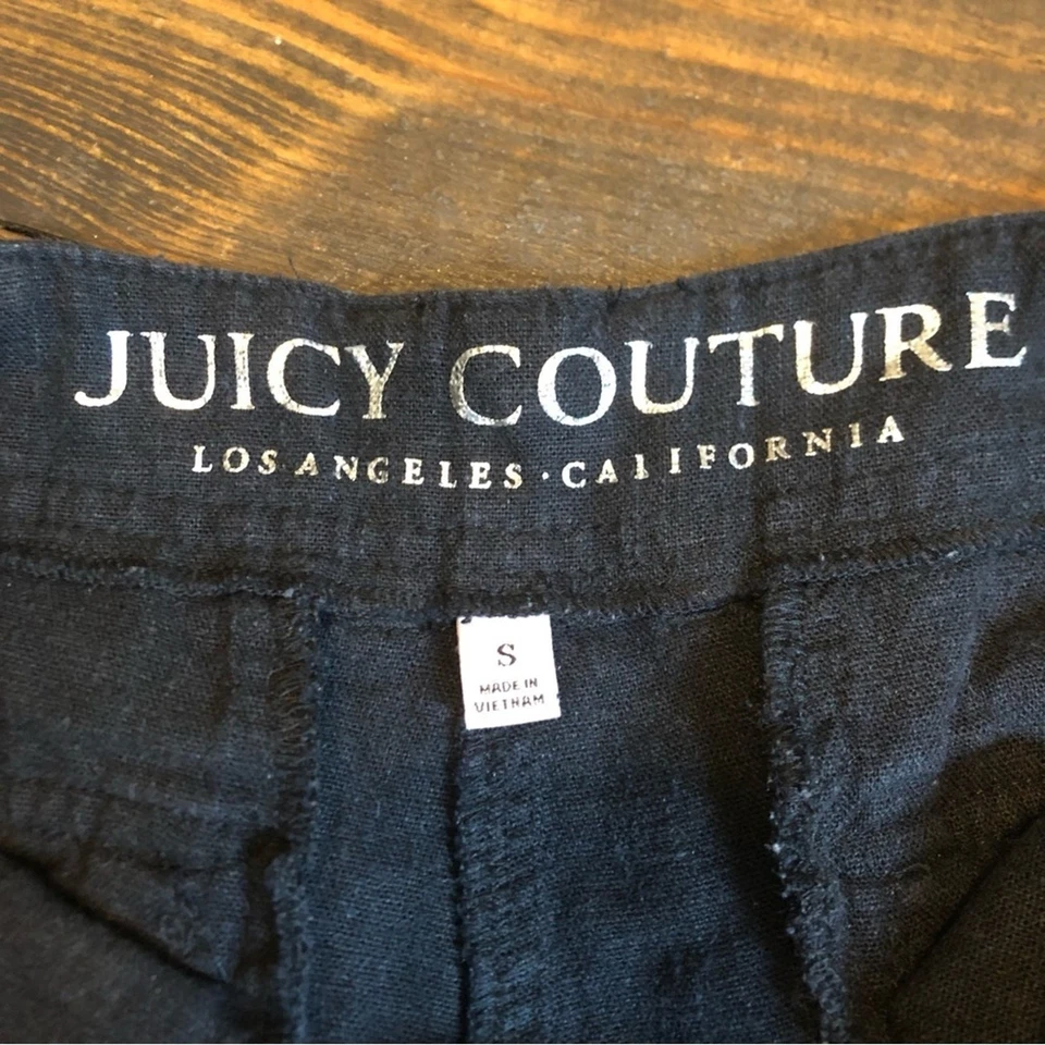 Black Linen Shorts Women’s Small Cuffed Casual Cargo Pockets Minimalist Walking - Image 4 of 4