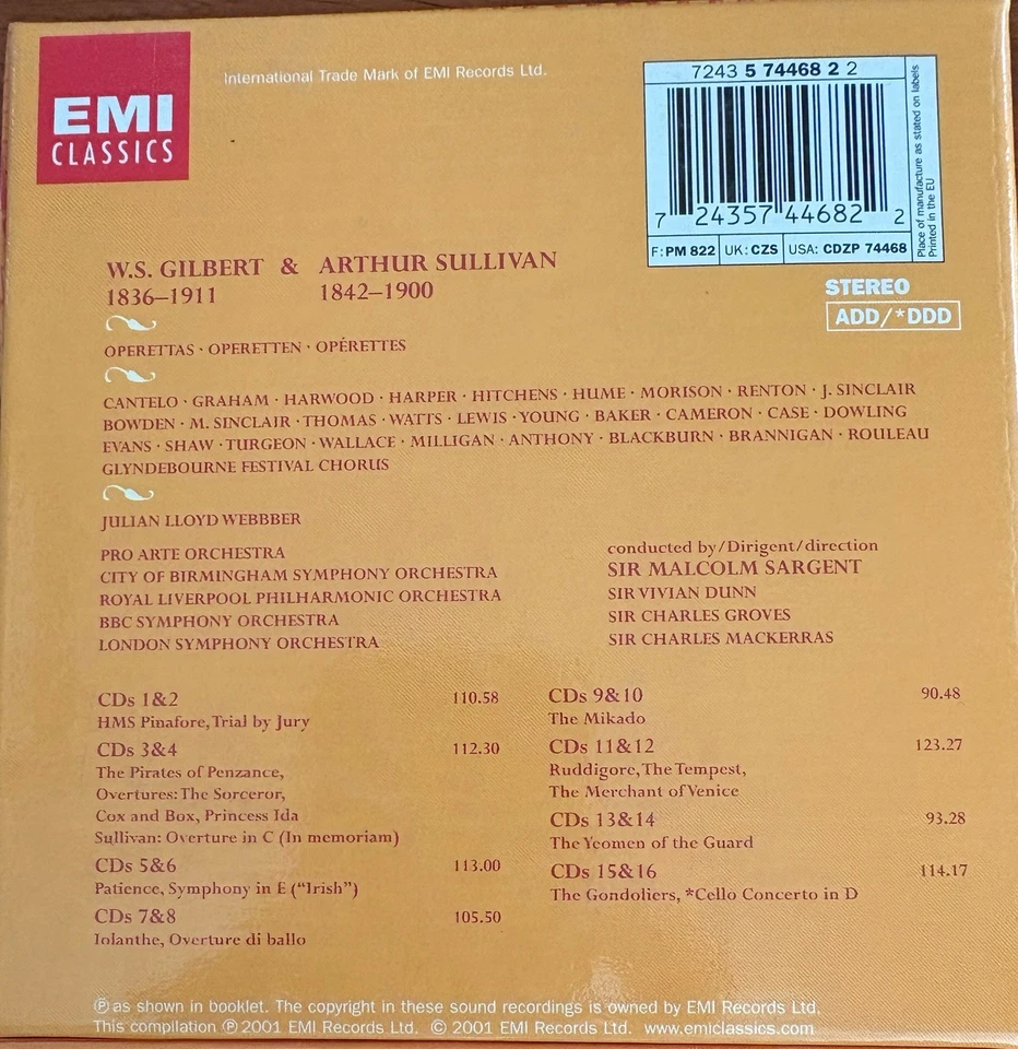 GILBERT & SULLIVAN - Operettas - Pro  Arte Orch/Sargent  16 x CD Box Set EMI - Image 2 of 2