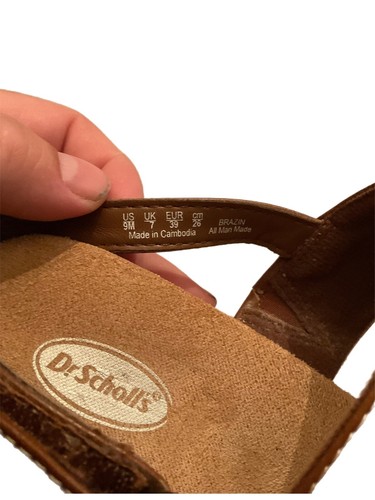 Dr Scholl's Brazin Wedge Heels Sandals US 9M Brown Tan Vegan Ankle Strap - Picture 8 of 8