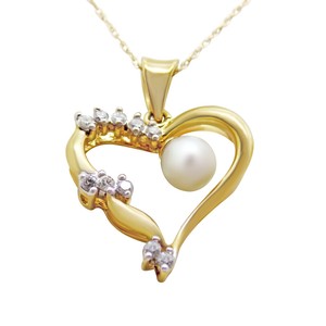 pearl heart necklace pendant diamond gold natural 10k ct solid