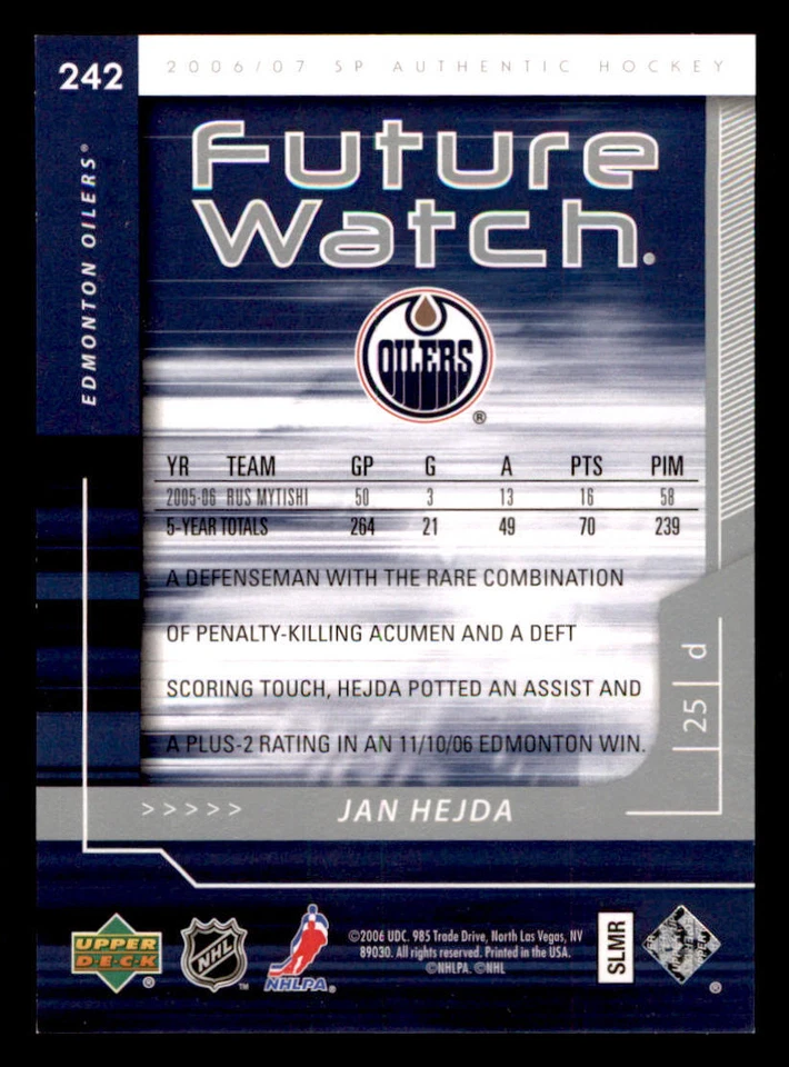 2006-07 SP Authentic #242 Jan Hejda RC /999 - Image 2 of 2