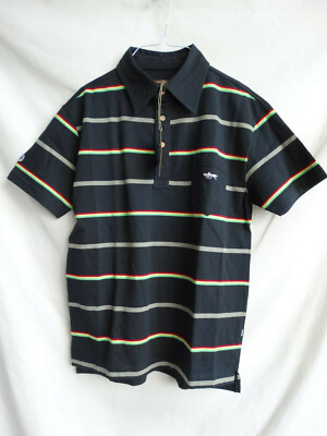 iPath Footwear Rasta Stripe Polo Shirt NEU Skateboard gestreift schwarz S NOS
