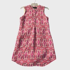 Cynthia Rowley Dress Women's 4 Pink Multi Sleeveless Belted Linen Popover