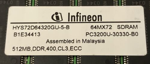 INFINEON 512MB DIMM DDR PC3200 400MHz 400 DDR-1 DDR1 HYS72D64320GU-5-B - Picture 2 of 2
