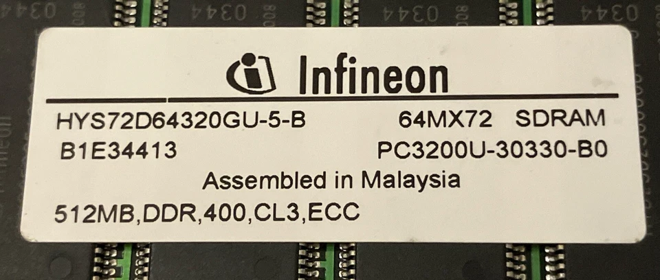 INFINEON 512MB DIMM DDR PC3200 400MHz 400 DDR-1 DDR1 HYS72D64320GU-5-B - Image 2 of 2